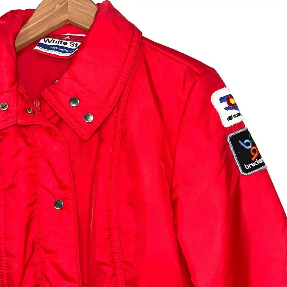 Vintage White Stag Red Breckenridge Colorado Puffer Ski Jacket Size Medium